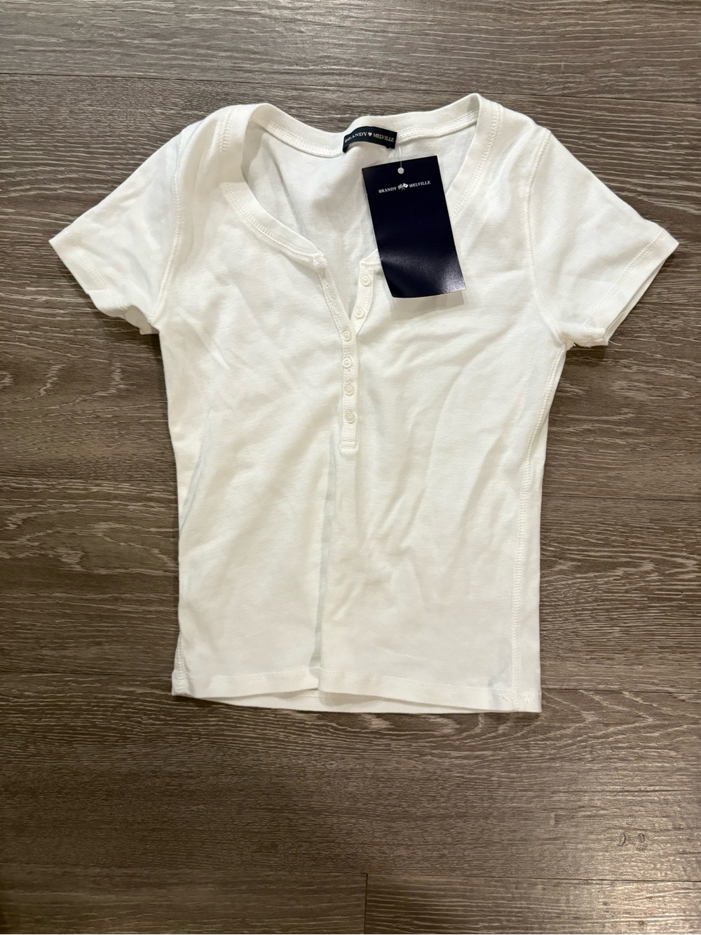 Brandy Melville White Short Sleeve Henley Tee